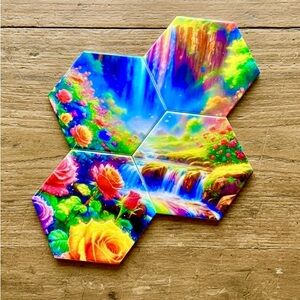 🌈 Enchanted Waterfall Panoramic Coaster Set! 🌸